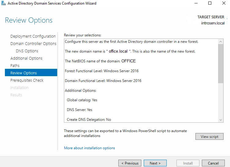 Installing Active Directory Domain Services in Server Manage