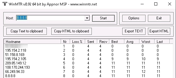 Checking the WinMTR Channel