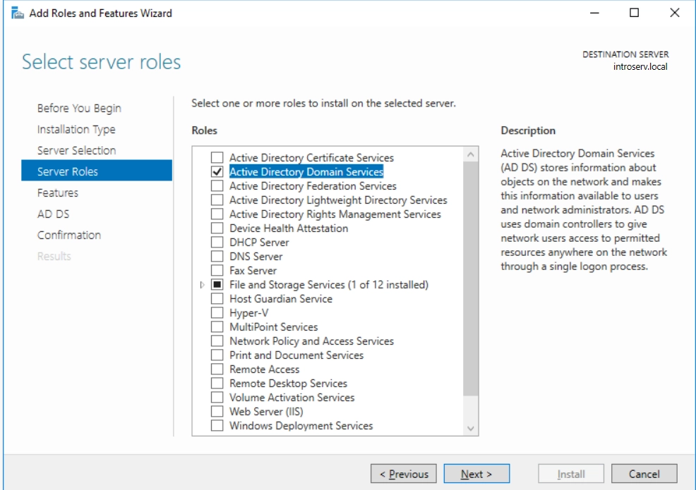 Installing Active Directory Domain Services in Server Manage