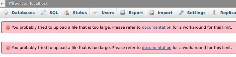 PhpMyAdmin restriction on the size of the uploaded file