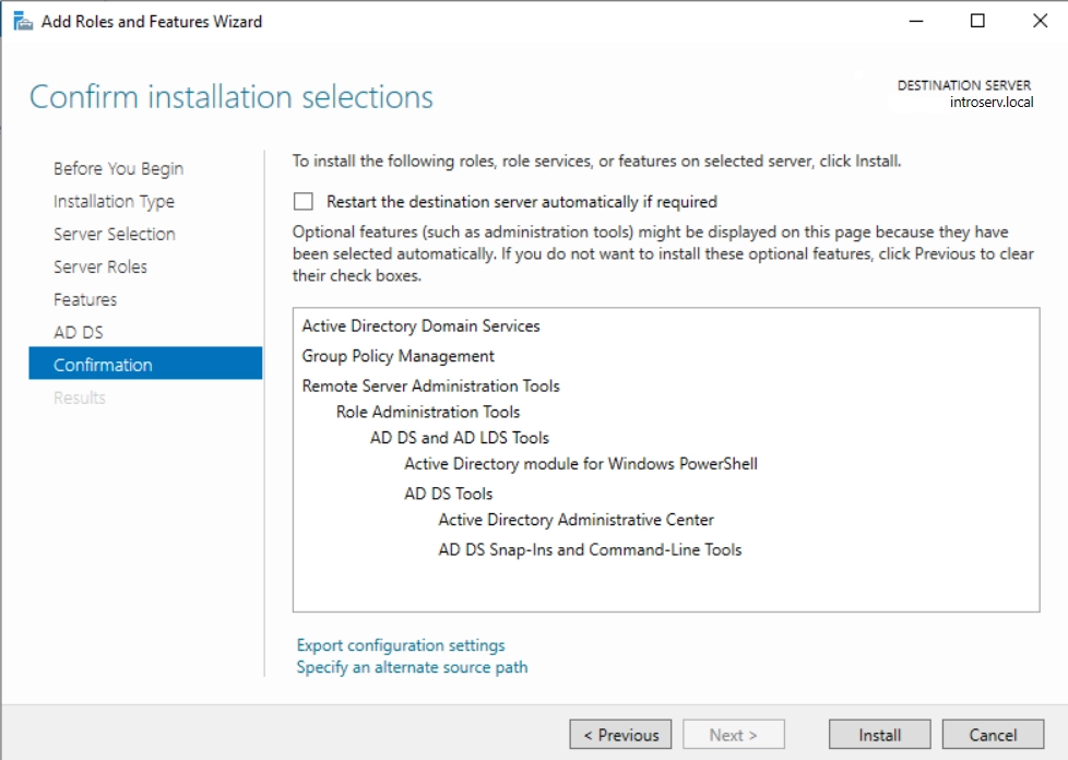 Installing Active Directory Domain Services in Server Manage