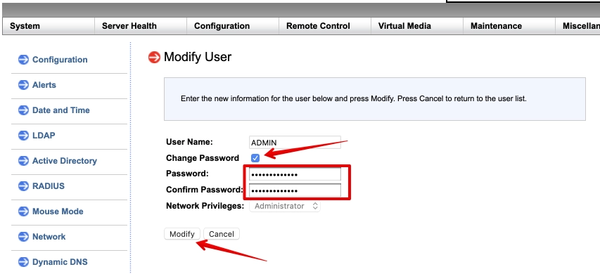 How to change IP-KVM password Supermicro