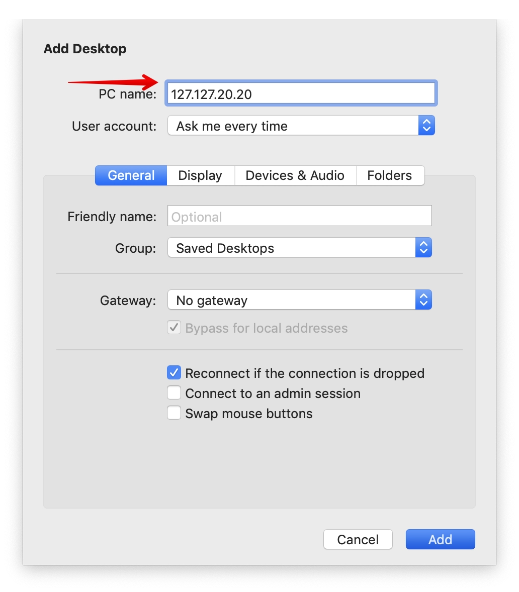 Remote Desktop Connection via RDP