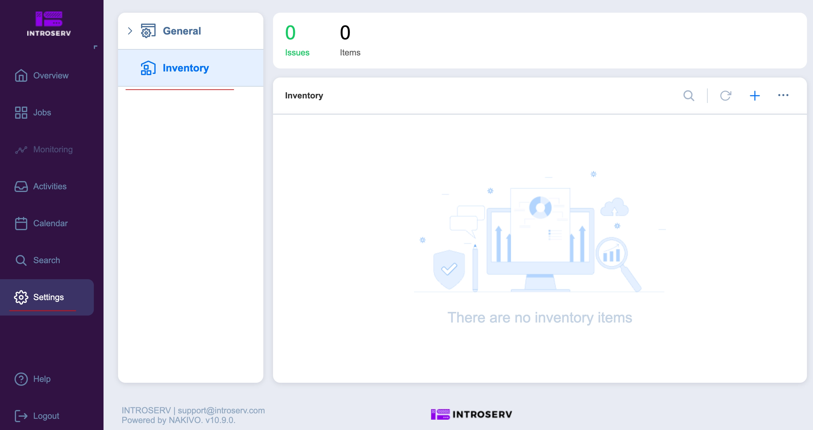 Server backup using INTROSERV Backup service