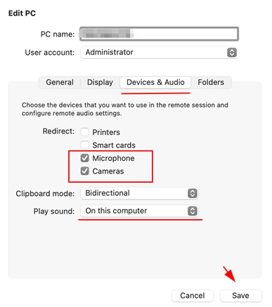 Microphone forwarding to RDP server - Mac OS