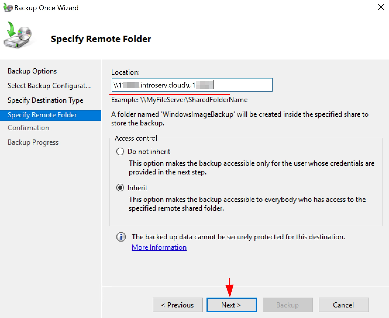 Server backup using Windows Server Backup service