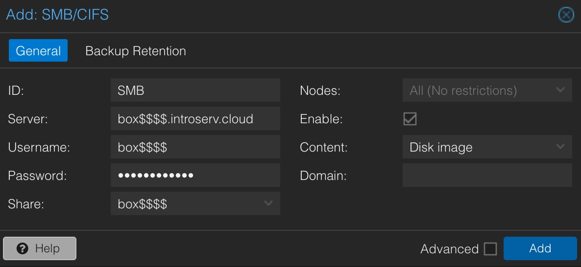 Connecting INTROSERV Cloud Storage to the server