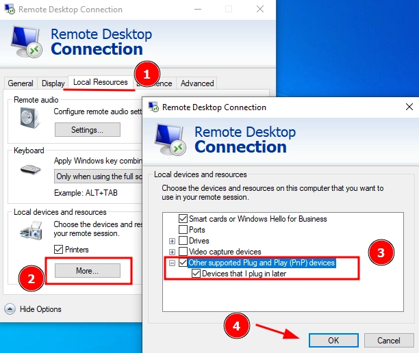 Connecting a USB webcam to an RDP Remote Desktop