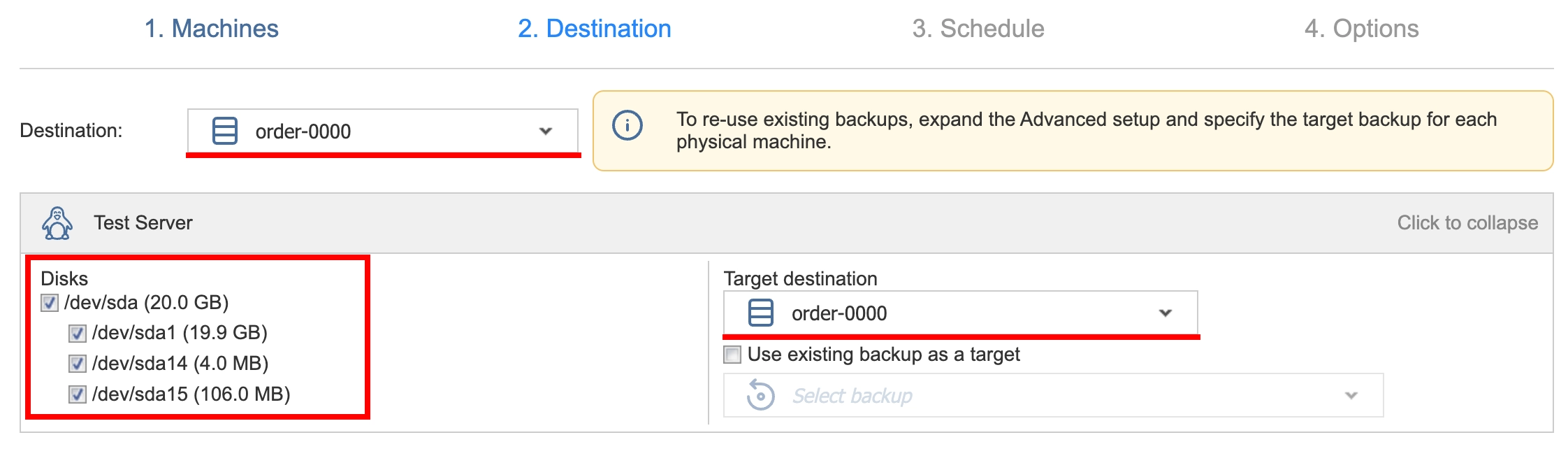 Server backup using INTROSERV Backup service