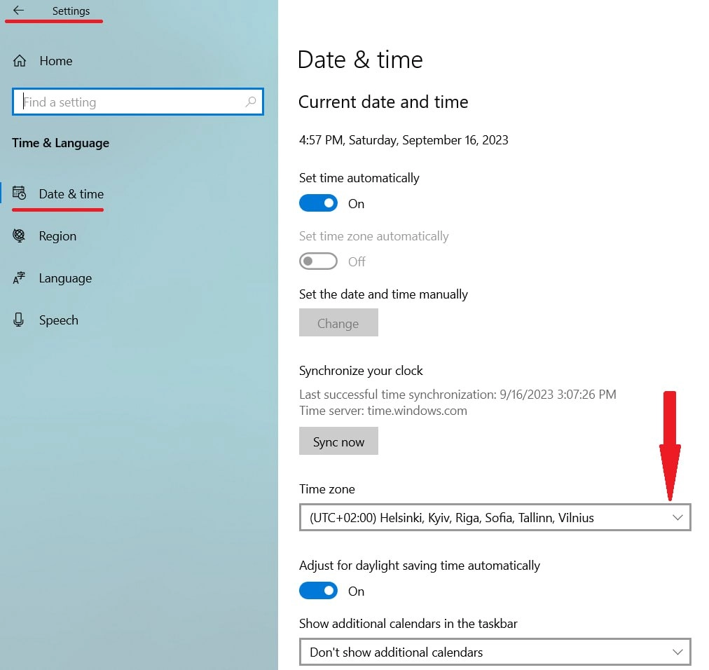 Configuring Time Zone in Windows