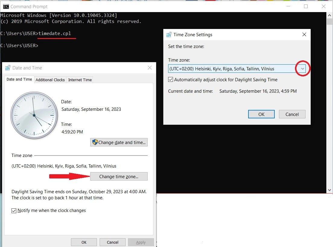 Configuring Time Zone in Windows