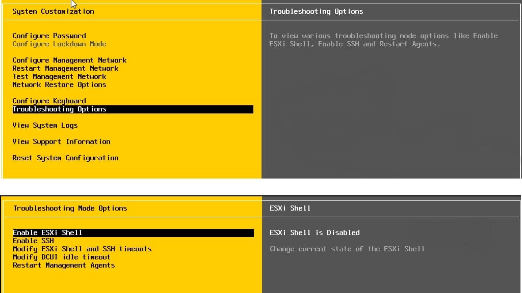 ESXi Shell ve Zaman Aşımını etkinleştirmenin üç yolu