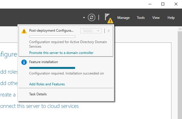 Installation der Active Directory-Domänendienste in Server Manage