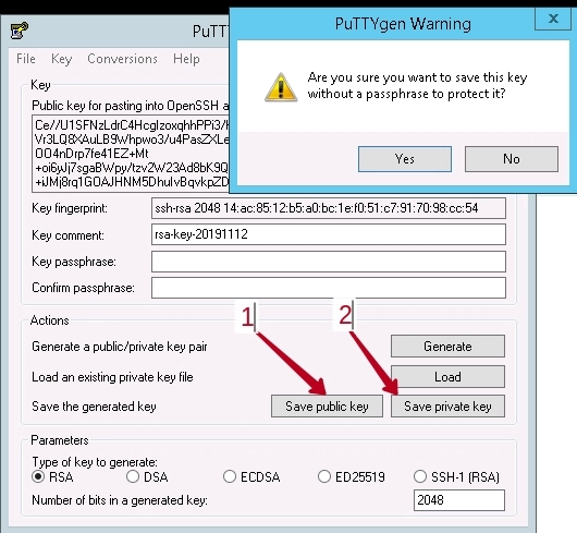 Verbinden über SSH mit dem Putty-Schlüssel