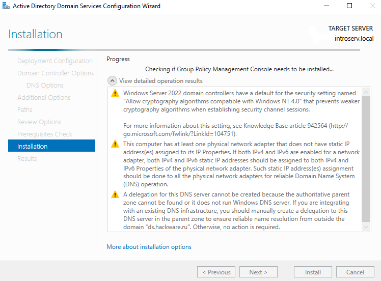 Installation der Active Directory-Domänendienste in Server Manage