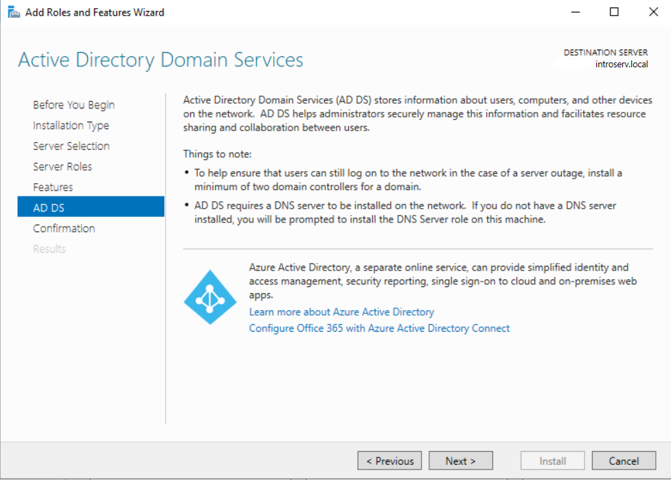 Installation der Active Directory-Domänendienste in Server Manage