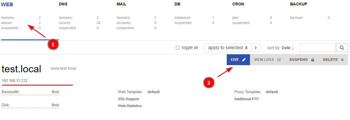 Installation des VestaCP SSL-Zertifikats