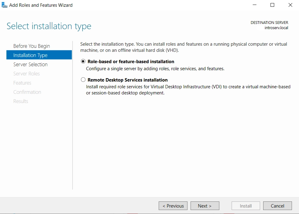 Installation der Active Directory-Domänendienste in Server Manage