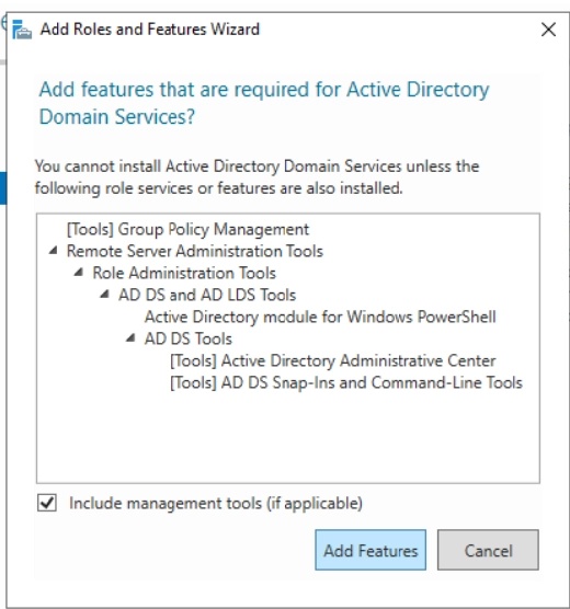 Installation der Active Directory-Domänendienste in Server Manage