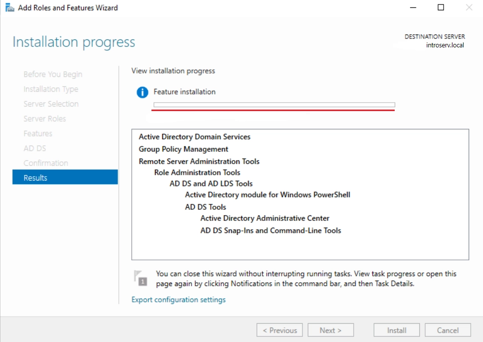 Installation der Active Directory-Domänendienste in Server Manage