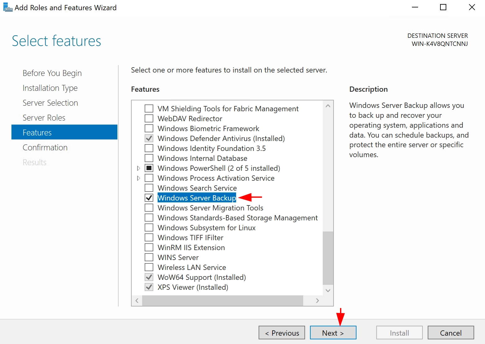 Server-Sicherung mit dem Windows Server Backup-Dienst