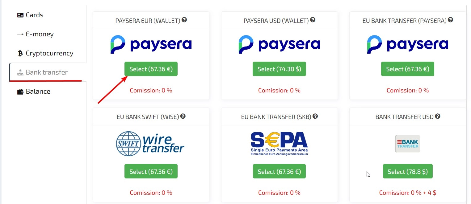 Payment method selection