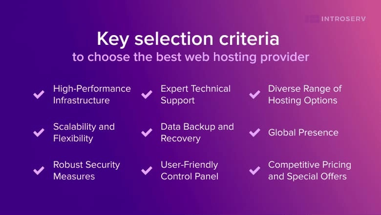 Key Selection Criteria to choose the best web hosting provider