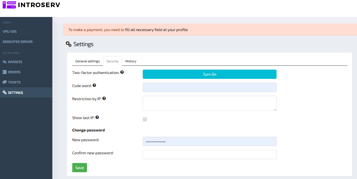 INTROSERV control panel login