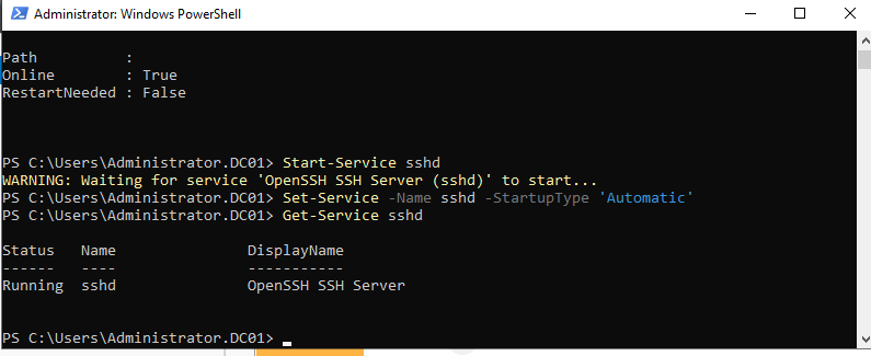 Stanje usluge sshd OpenSSH s vrijednošću Running