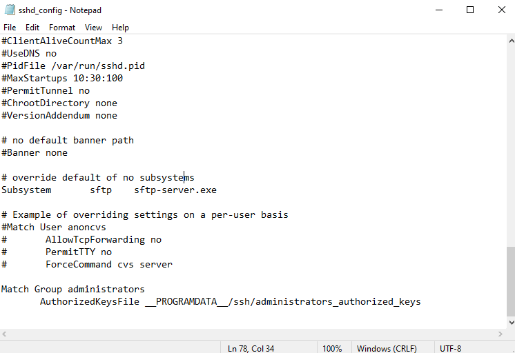 Redak Subsystem sftp u datoteci sshd_config