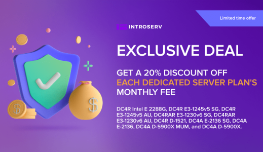 Nuova offerta! Ottenete uno sconto del 20% sul canone mensile del piano di server dedicato