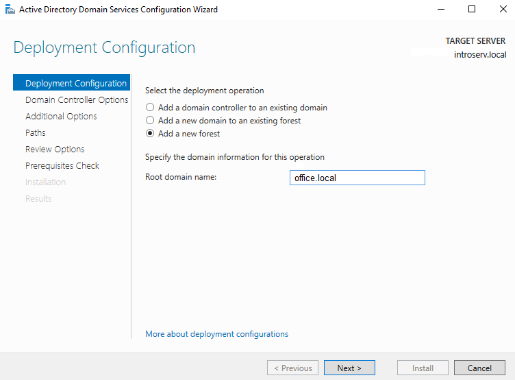Installazione dei servizi di dominio di Active Directory in Server Manage