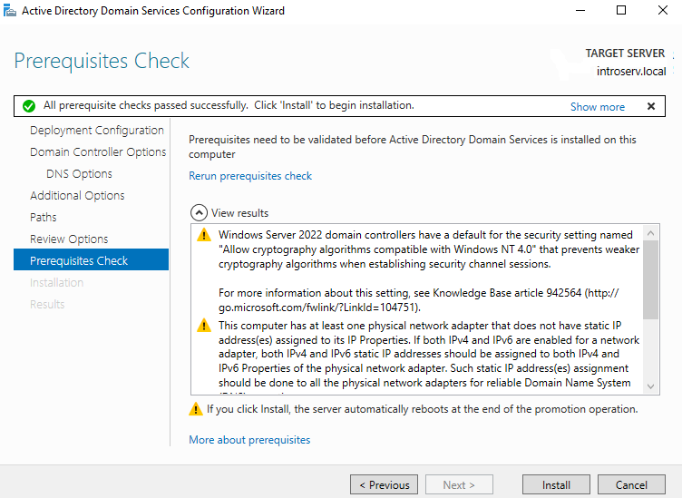 Installazione dei servizi di dominio di Active Directory in Server Manage