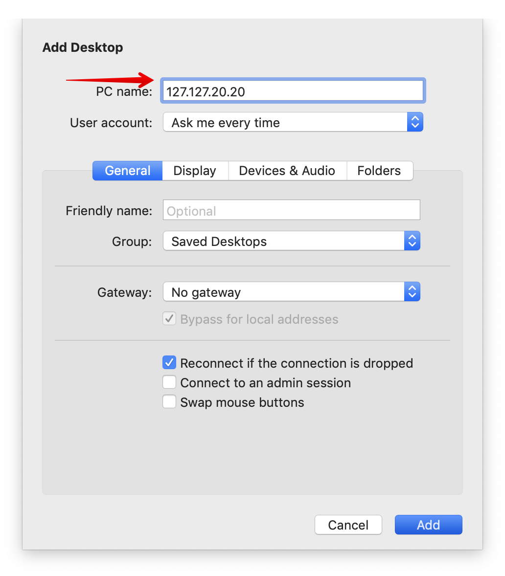 Connessione desktop remoto tramite RDP