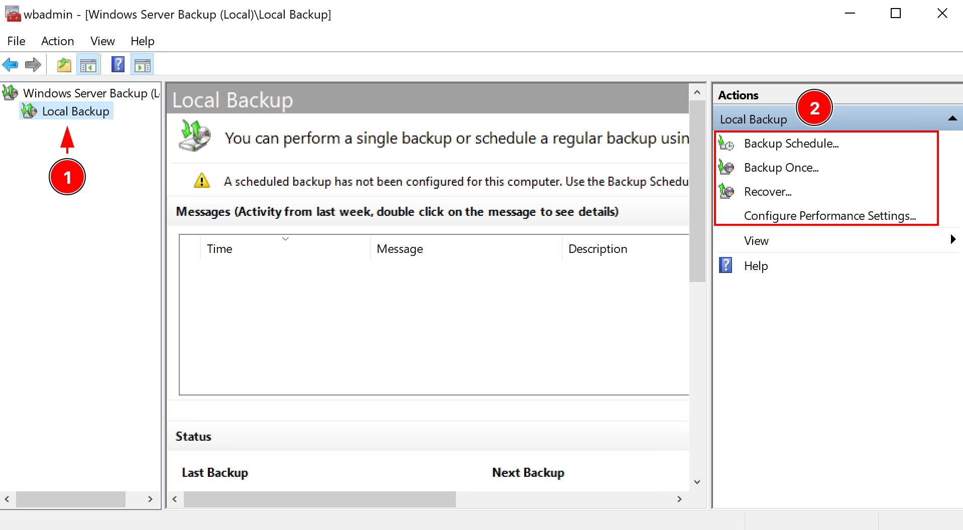 Backup del server utilizzando il servizio Windows Server Backup