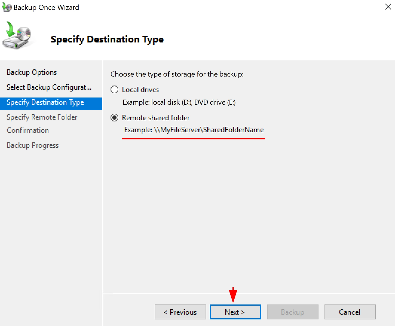 Backup del server utilizzando il servizio Windows Server Backup