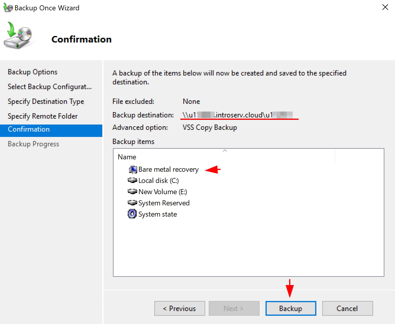 Backup del server utilizzando il servizio Windows Server Backup