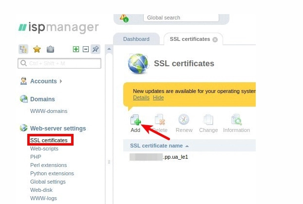 ISPmanager: come aggiungere un certificato SSL