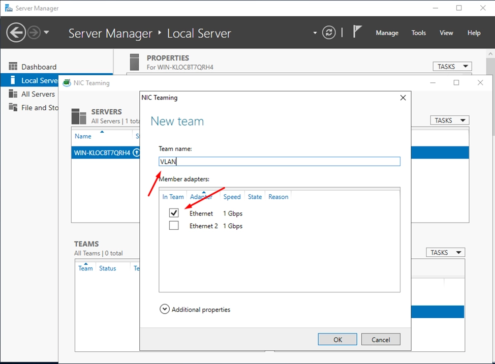 Impostazione della VLAN su Windows Server