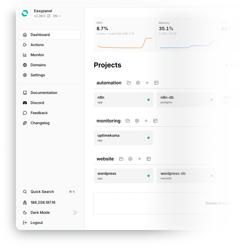 Deploy Easypanel in one click
