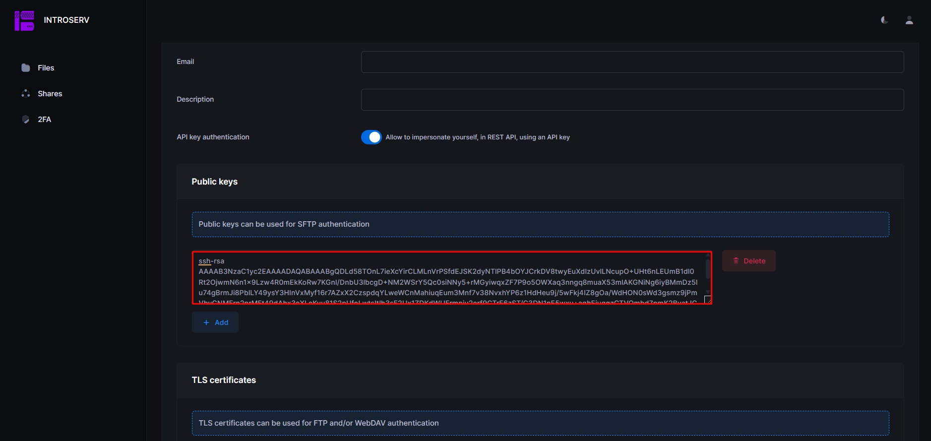 CloudBox public keys field