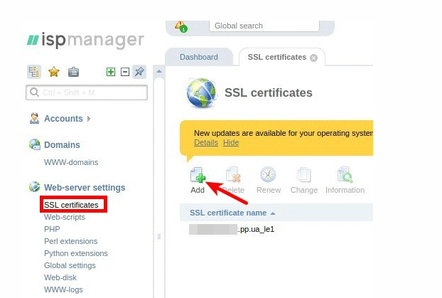 ISPmanager: как добавить SSL-сертификат