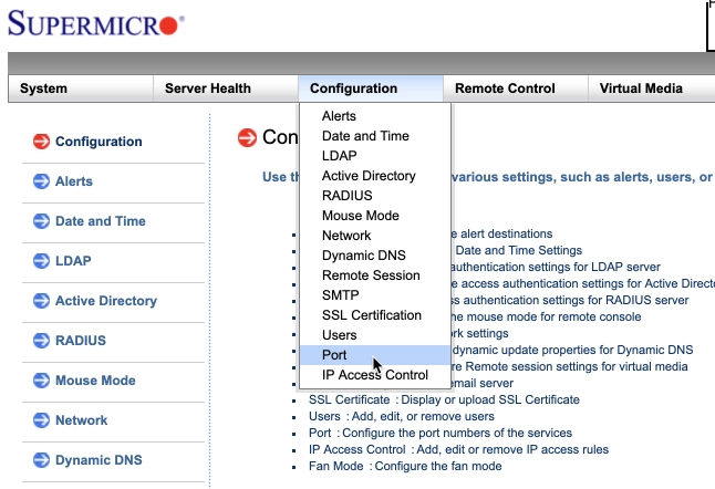 Как изменить порт подключения IP-KVM Supermicro