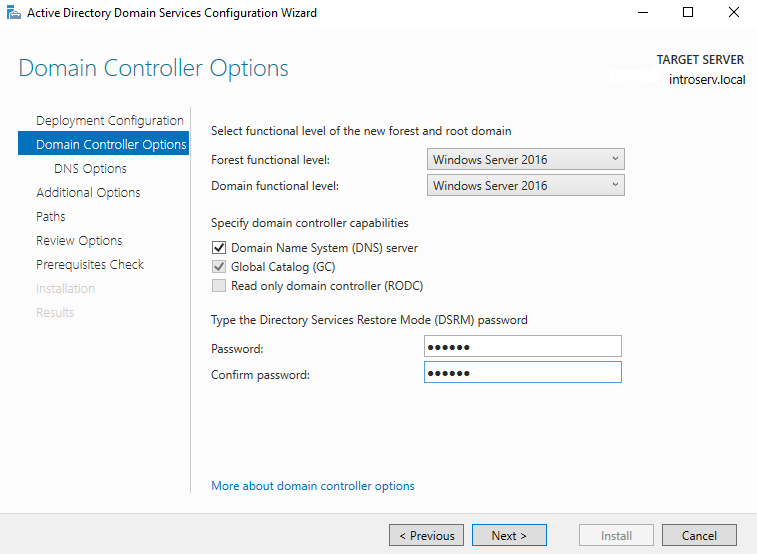 Namestitev storitve Active Directory Domain Services v programu Upravljanje strežnika