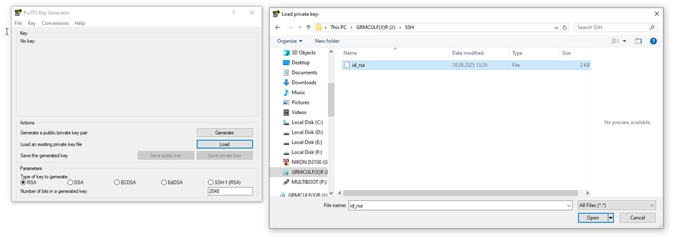 Preverjanje pristnosti ključa SSH v programu PuTTY