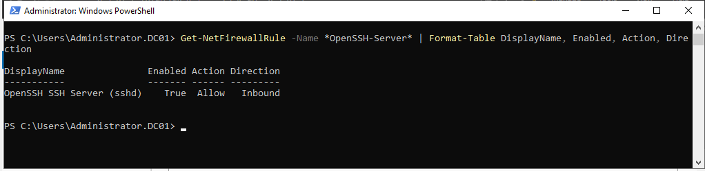 Omogočeno dohodno pravilo požarnega zidu OpenSSH