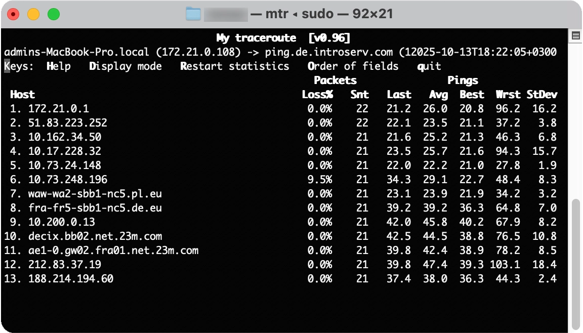 Mac OS üzerinde MTR testi